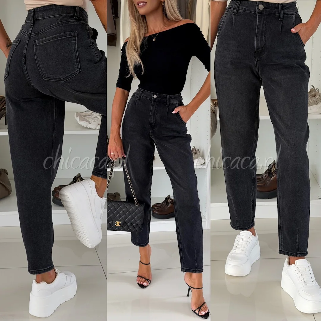 SPODNIE JEANSOWE Z BAWEŁNĄ MOM FIT JOHN CZARNE