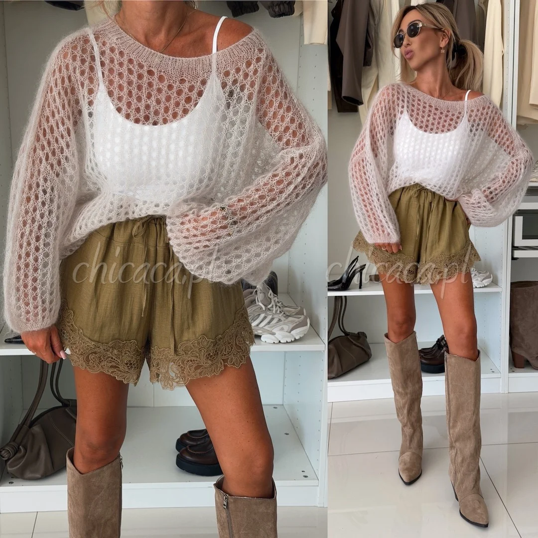 SWETER AŻUROWY Z KID MOHEREM LOUNA KREMOWY